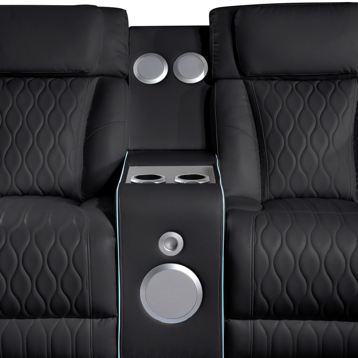 Electra - Power Recliner Sectional Sofa With Power Headrests, Console Loveseats, Wedge, LED Light Strip, Speakers