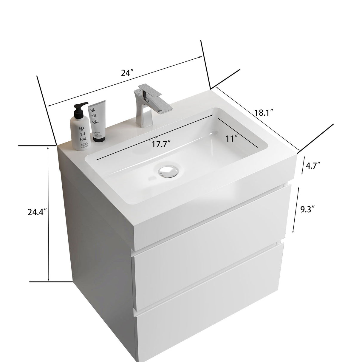 Alice - Bathroom Vanity With Large Storage, Sink Wall Mounted Floating Bathroom Vanity For Modern Bathroom, One-Piece Sink Basin Without Drain And Faucet