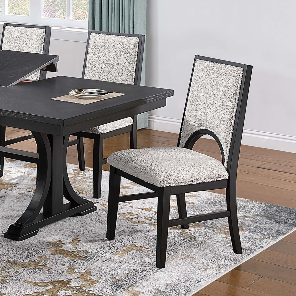 Upholstered Dining Chairs With Arched Cutout Backrest (Set of 2) - Black / White