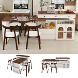 Retro Kitchen Island Set With Chairs, Extendable & Rotating Table, 4 Drawers & Door Cabinets