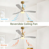 52" Ceiling Fan With Dimmable LED Light, 3 Blades, DC Motor, Remote Control - Gold