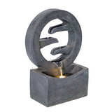 26.77"H Gray Circular Polyresin Outdoor Water Fountain with LED Light, Freestanding Modern Cascading Water Feature for Patio Garden Backyard Decor