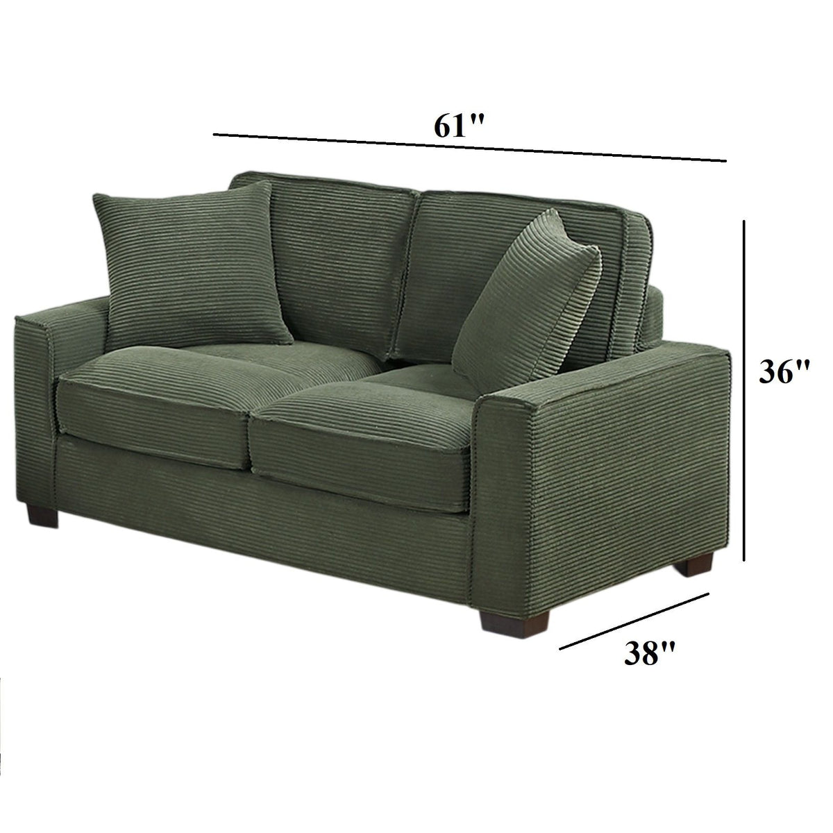Sofa & Loveseat 2 Piece Set With Accent Pillows - Forest Green