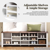 4 In 1 Hall Tree With 6 Hooks, Entryway Bench With Adjustable Shelves - White