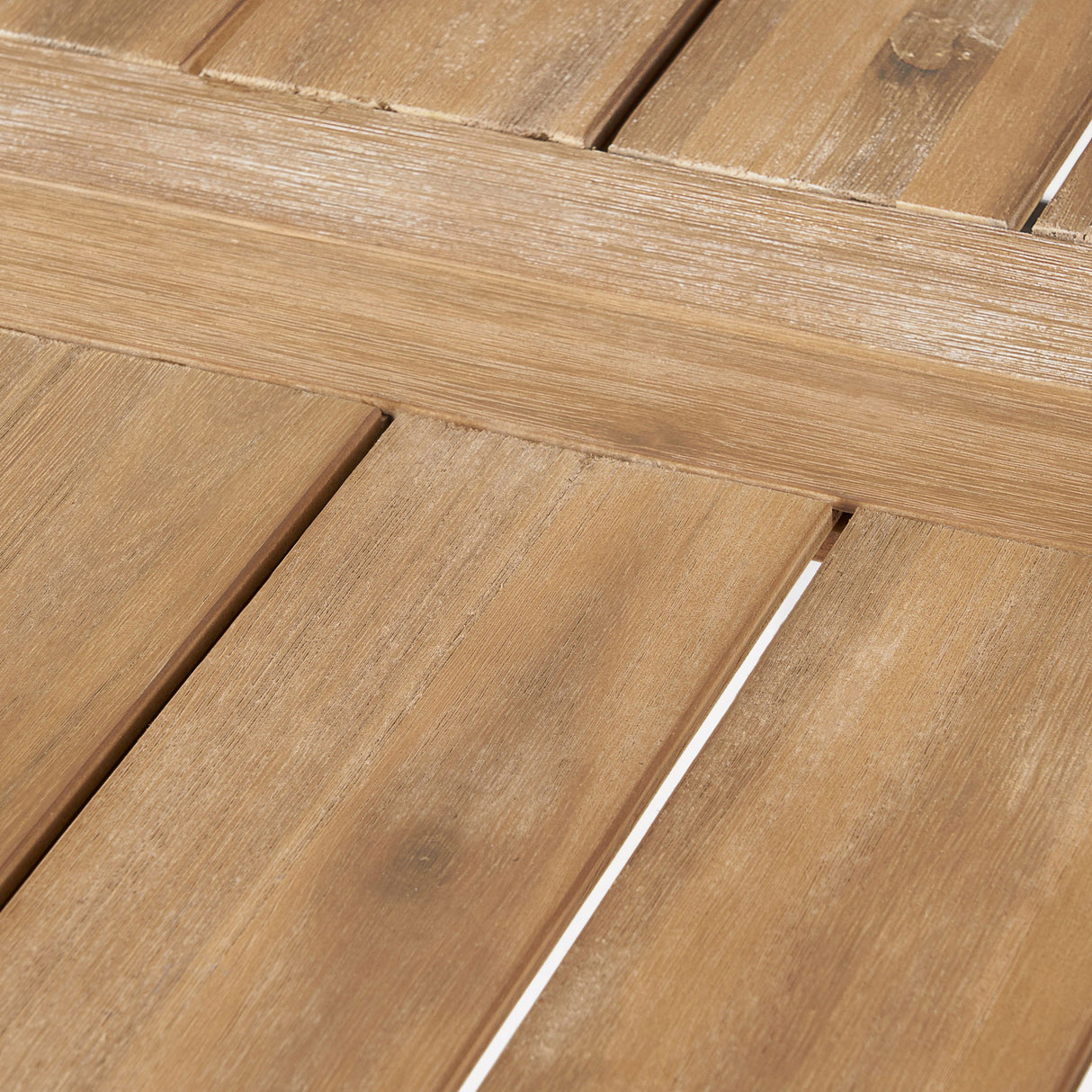 Outdoor Weather Resistant Dining Table With Slat Panel Design - Natural / Gray