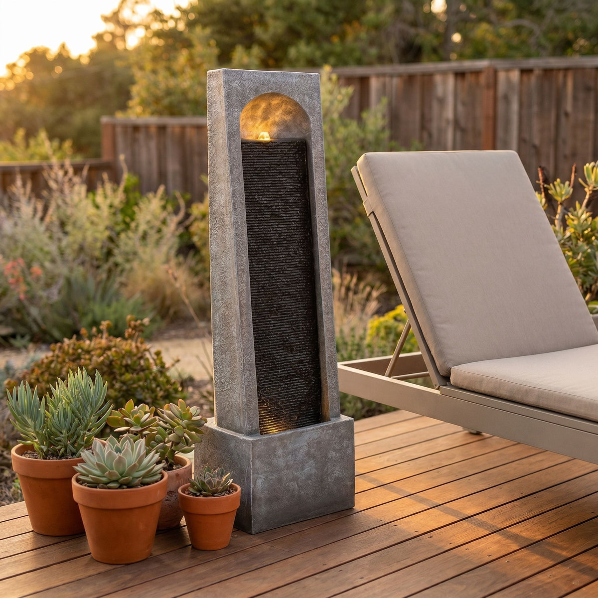 Tall Outdoor Water Fountain, Vertical Cascading Waterfall With Pump, Floor Fountain For Garden - Black / Gray