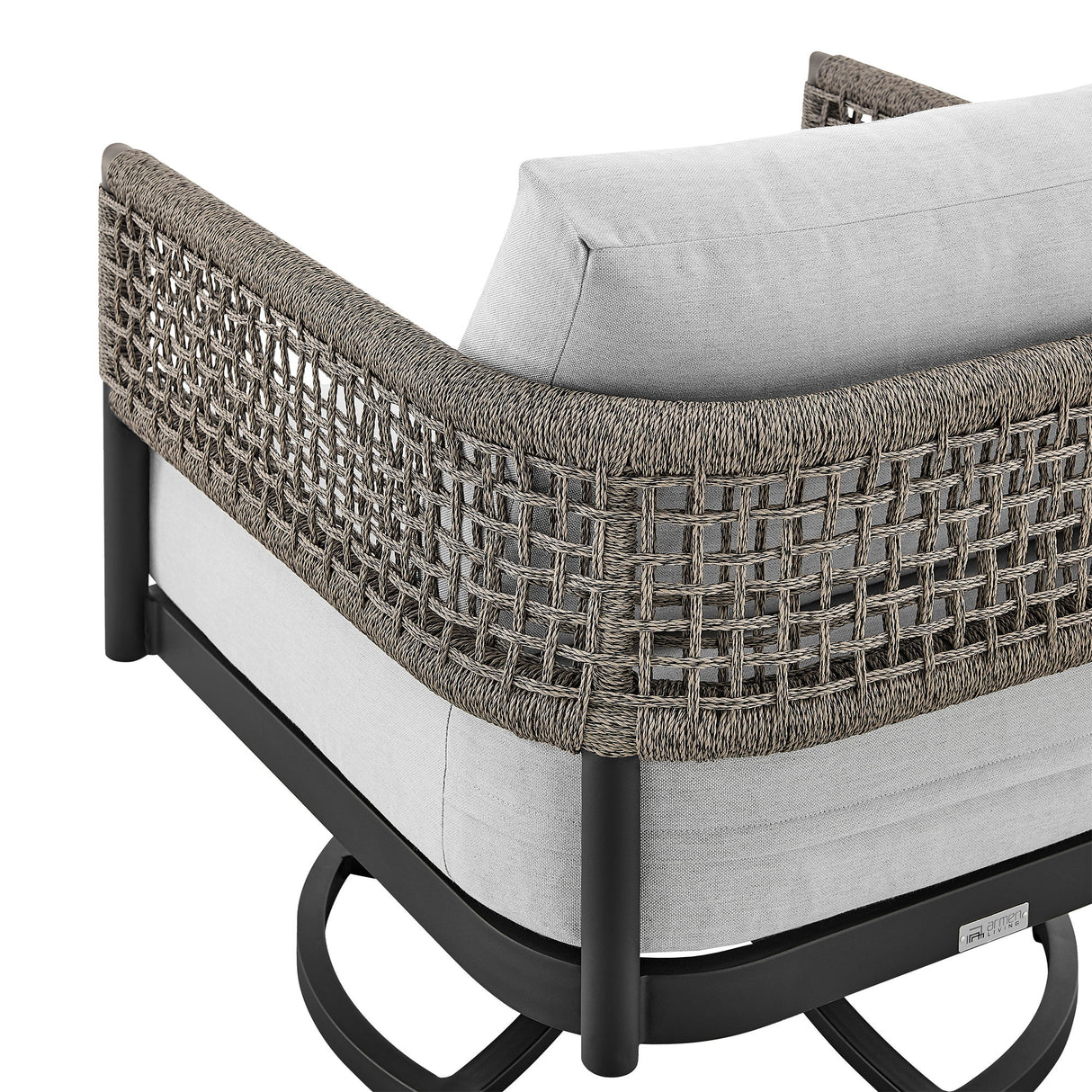 Felicia - Outdoor Patio Swivel Rocking Chair - Black Aluminum And Gray Rope With Cushions