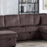 Convertible Sectional, Storage Chaises, Pull Out Middle Section - Chocolate