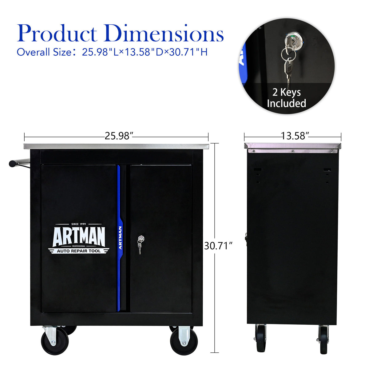 Movable Lockable Double Door Partition With Lock Multi Functional Hardware Storage Tool Car Auto Repair Locker - Black / Blue