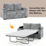 Pull Out Sofa Bed Loveseat With Twin Mattress, Cup Holders And Arm Storage