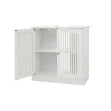 Louvered Double Door Floor Standing Bathroom Vanity Cabinet With Adjustable Shelf - White