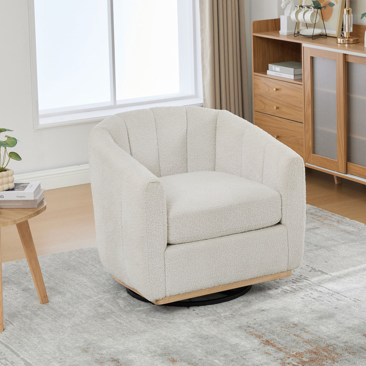 360 Degrees Swivel Upholstered Barrel Armchair For Living Room - Ivory