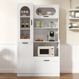Tall Freestanding Kitchen Pantry Cabinet With Arched Glass Door