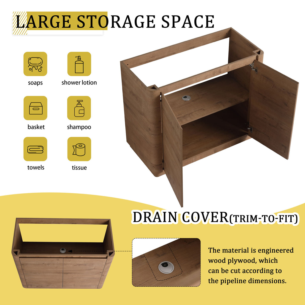 Freestanding Bathroom Vanity With Sink & 2 Soft Close Doors