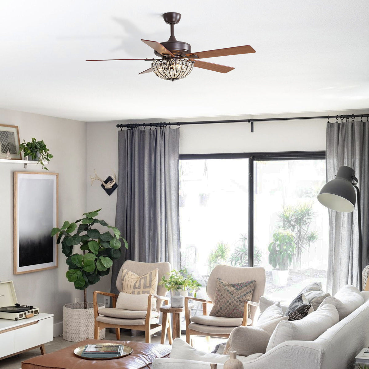 52" Ceiling Fan, 5 Blades, Reversible DC Motor - Coffee