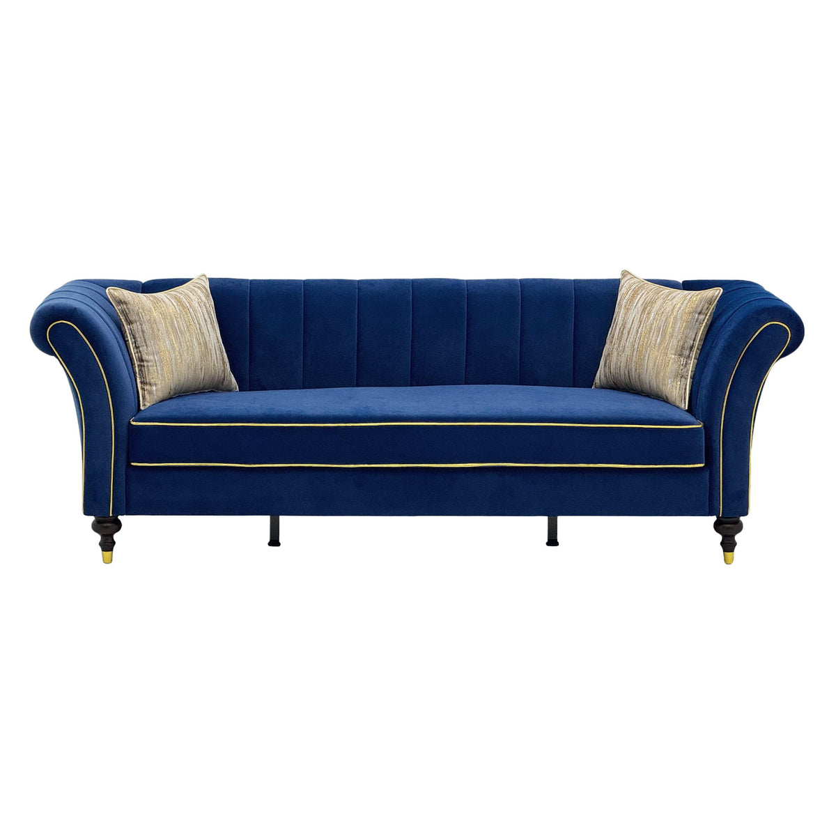 3 Seater Sofa With Rolled Arms, Vertical Channel Tufted Backrest