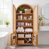 Tall Arched Cabinet With Rattan Doors & Adjustable Shelves