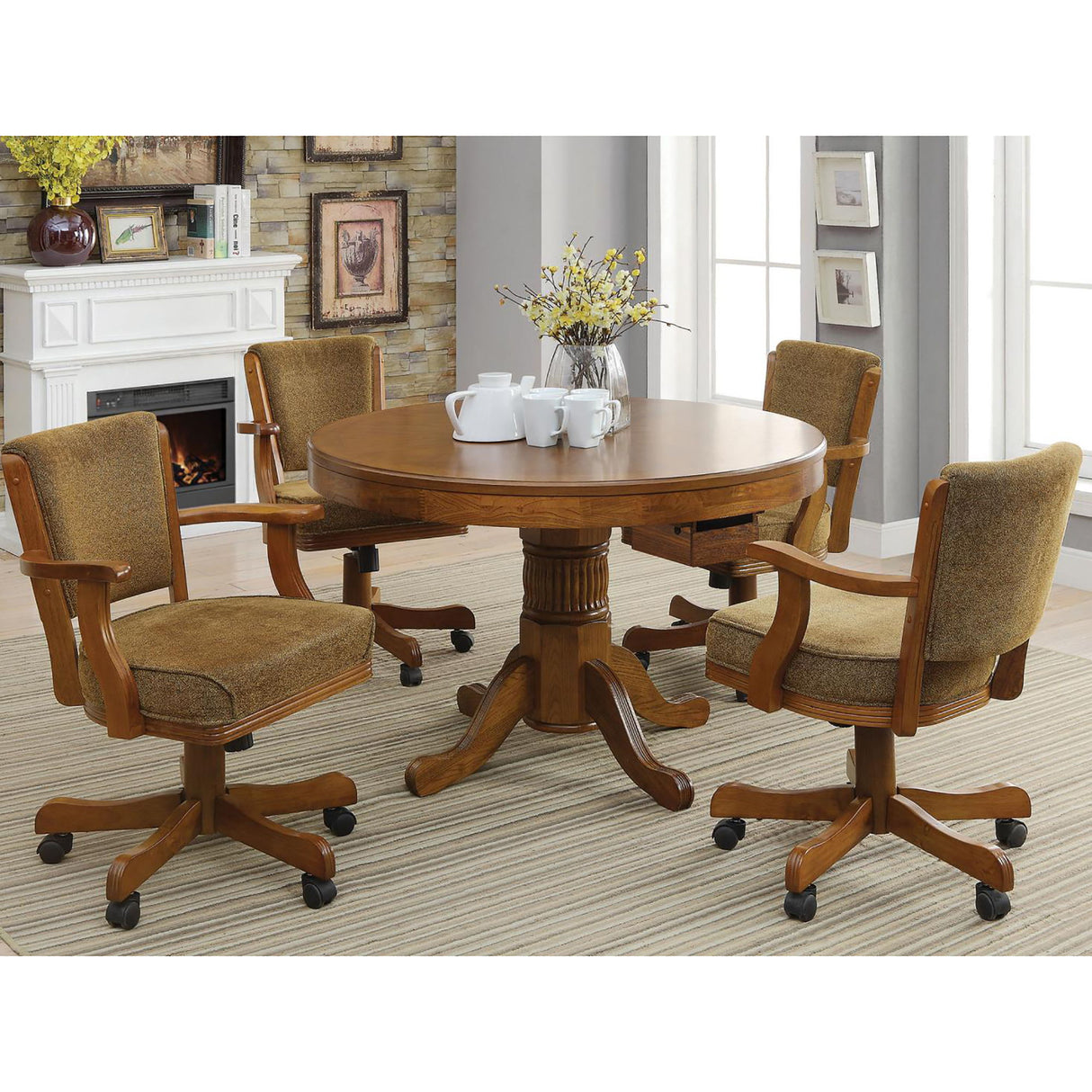 Upholstered Game Chair & Casters - Brown