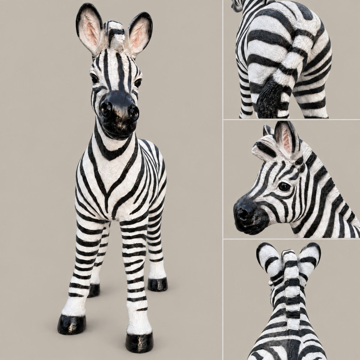 Standing Zebra Garden Statue, Animal Sculpture With 2 Ground Stakes For Outdoor Decor - Black White