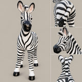 Standing Zebra Garden Statue, Animal Sculpture With 2 Ground Stakes For Outdoor Decor - Black White