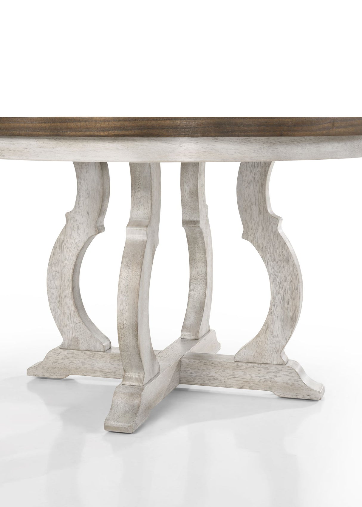 Havanna - 5 Piece Wide Round Dining Table With Off White Chairs (Set of 5) - Vintage Walnut