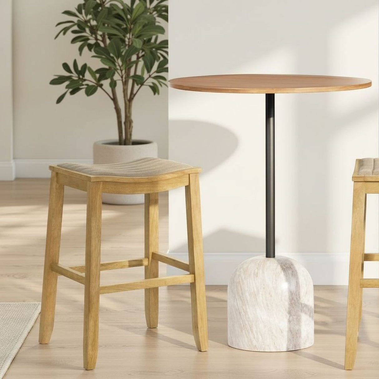 Iyani - Coastal Modern Wood Bar Height Kitchen Bar Stool