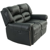 Plush Relax Power Reclining Loveseat 2 Seat Couch With USB Charging Armrest Cushion Living Room Furniture - Black
