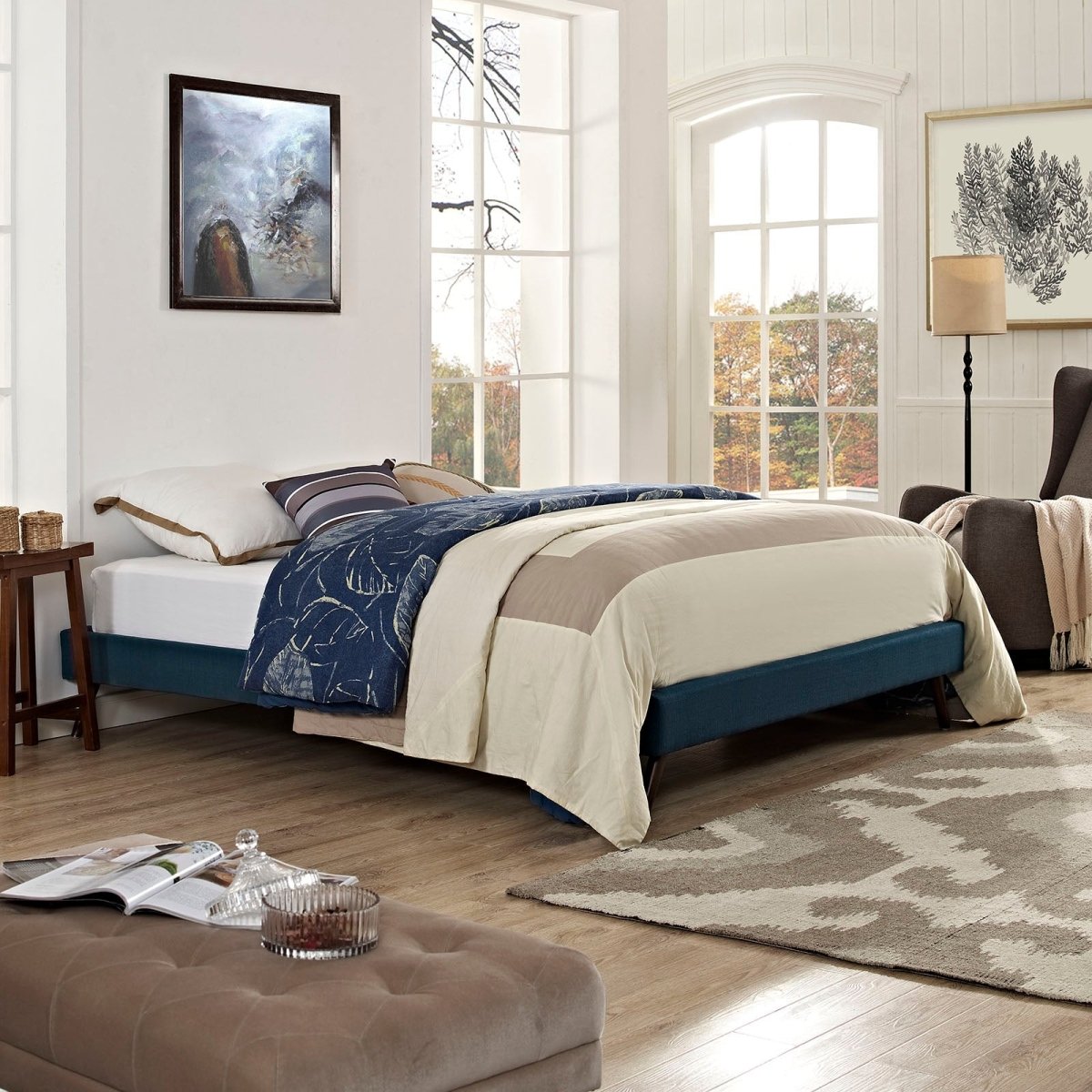Fabric Platform Bed Frame with Round Splayed Legs - Platform Bed available at Alpine Outlets in Denver