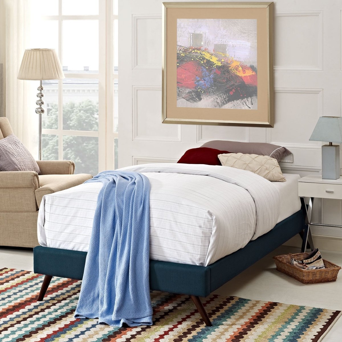 Fabric Platform Bed Frame with Round Splayed Legs - Platform Bed available at Alpine Outlets in Denver