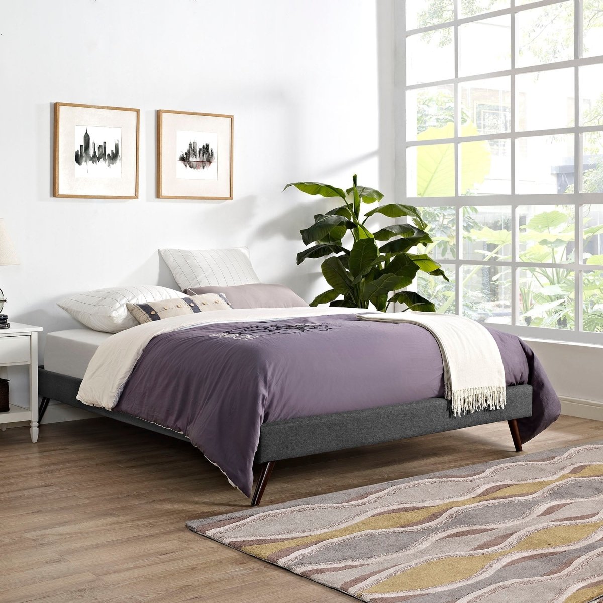Fabric Platform Bed Frame with Round Splayed Legs - Platform Bed available at Alpine Outlets in Denver