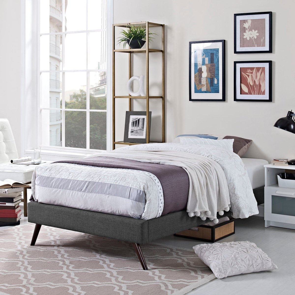 Fabric Platform Bed Frame with Round Splayed Legs - Platform Bed available at Alpine Outlets in Denver