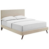Fabric Queen Platform Bed with Round Splayed Legs in Beige - Platform Bed available at Alpine Outlets in Denver