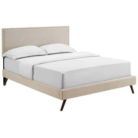 Fabric Queen Platform Bed with Round Splayed Legs in Beige - Platform Bed available at Alpine Outlets in Denver