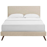 Fabric Queen Platform Bed with Round Splayed Legs in Beige - Platform Bed available at Alpine Outlets in Denver