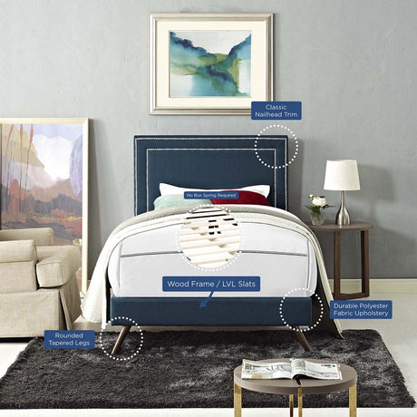 Fabric Twin Platform Bed with Round Splayed Legs in Azure - Platform Bed available at Alpine Outlets in Denver