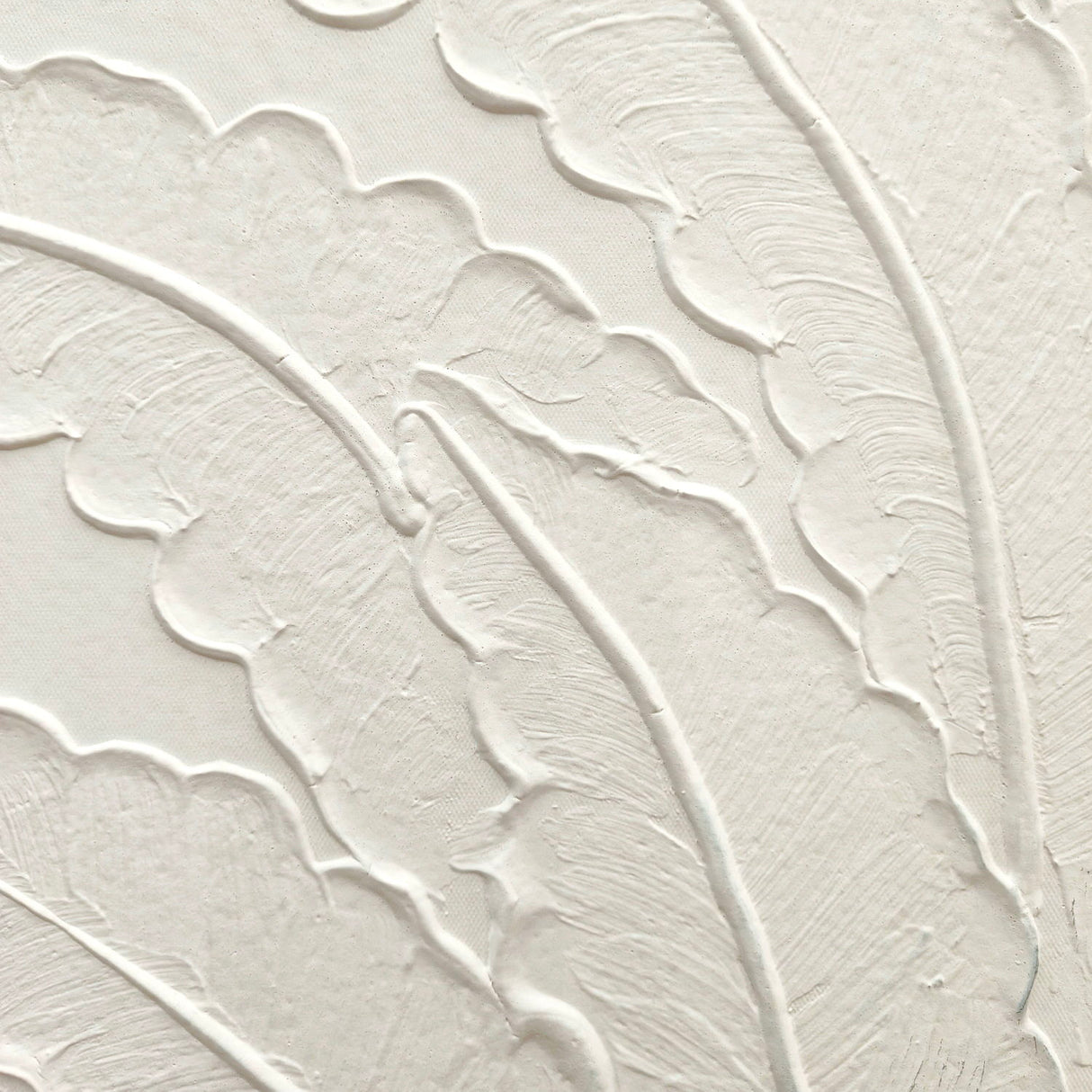 Framed Botanical Leaf Wall Art, Thick Textured Canvas Painting, Neutral Decor For Living Room - White