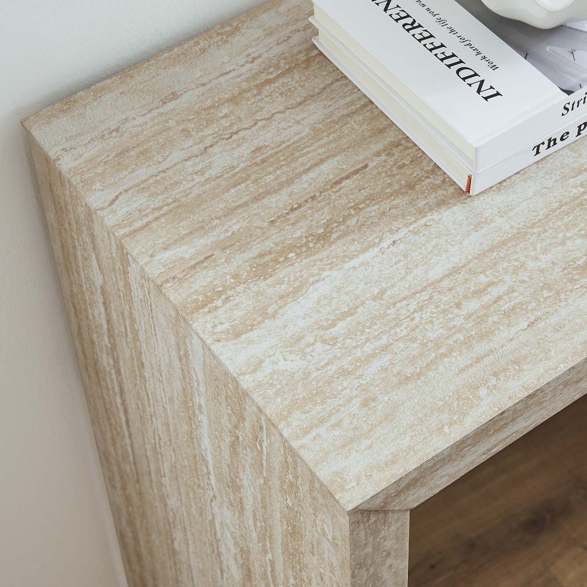 Faux Travertine Console Table with Apron – 54 Inch - Ottomans available at Alpine Outlets in Denver