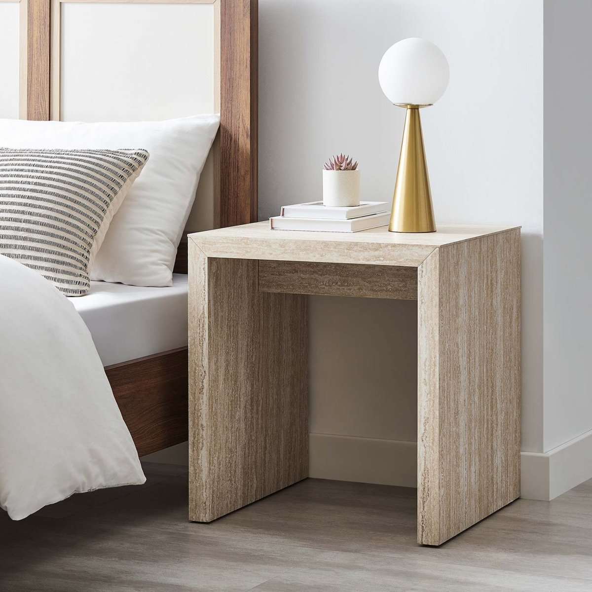 Faux Travertine Side Table with Apron – 22 Inch - End & Side Tables available at Alpine Outlets in Denver