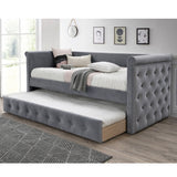 Contemporary Button Tufted Daybed With Slat Trundle