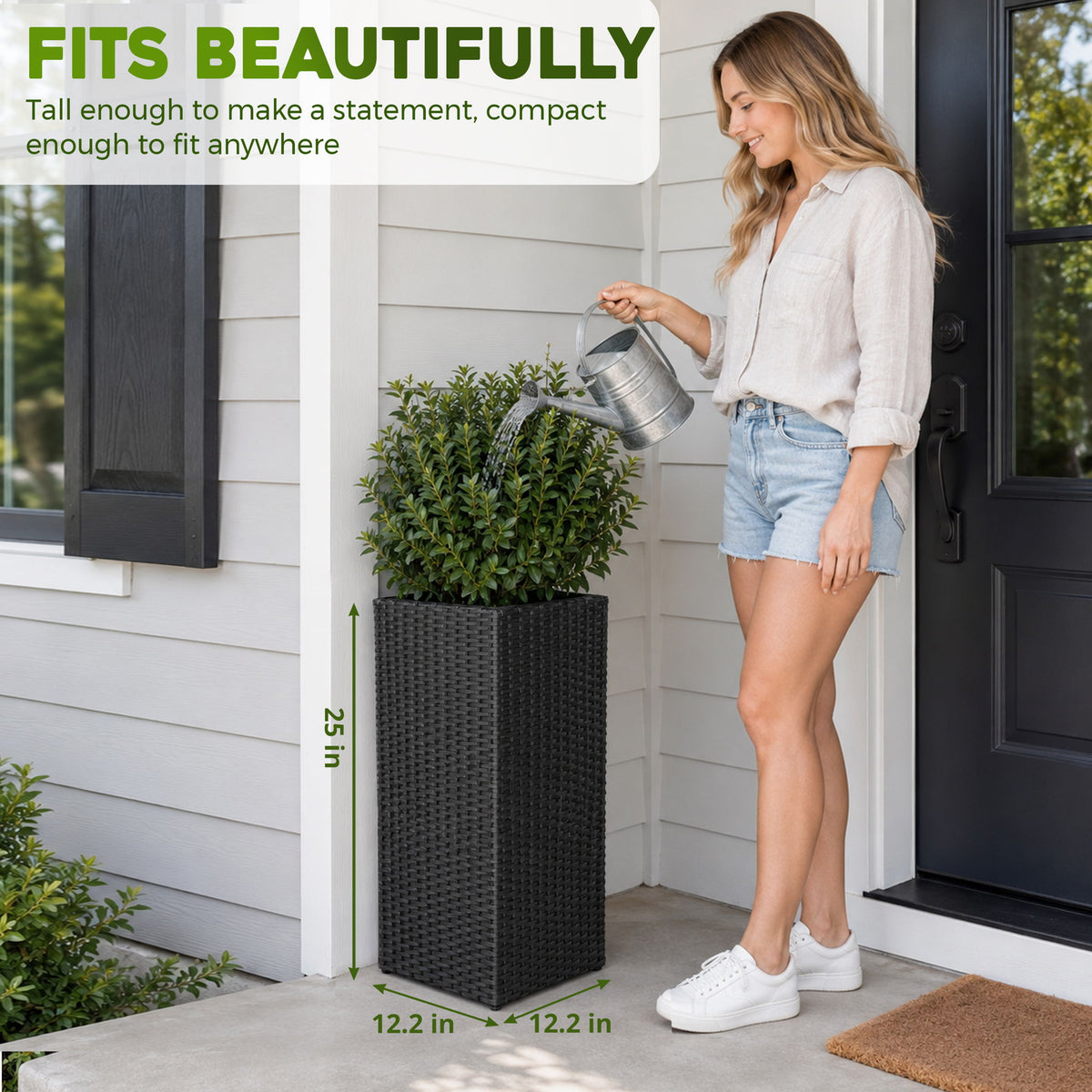 Solhome - Square Planter Box For Patio - Black