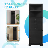 Tall Storage Cabinet With 3 Drawers And Adjustable Shelves For Bathroom