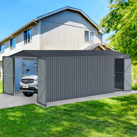 Outdoor Storage Shed Metal Garage Building Heavy Duty Utility House Black
