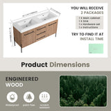 60" Freestanding Bathroom Vanity With Double Sink, Soft Close Doors, 3 Drawers - Imitative Oak