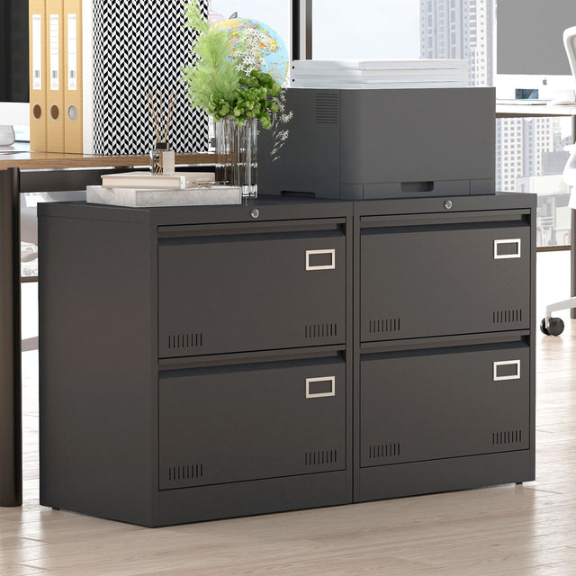 2 Drawer Metal Lateral File Cabinet With Lock, Office Vertical Files Cabinet For Home Office, Locking Metal File Cabinet - Black - Filing Cabinets - Alpine Outlets