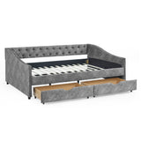 Upholstered Tufted Daybed With Drawers, Waved Arms