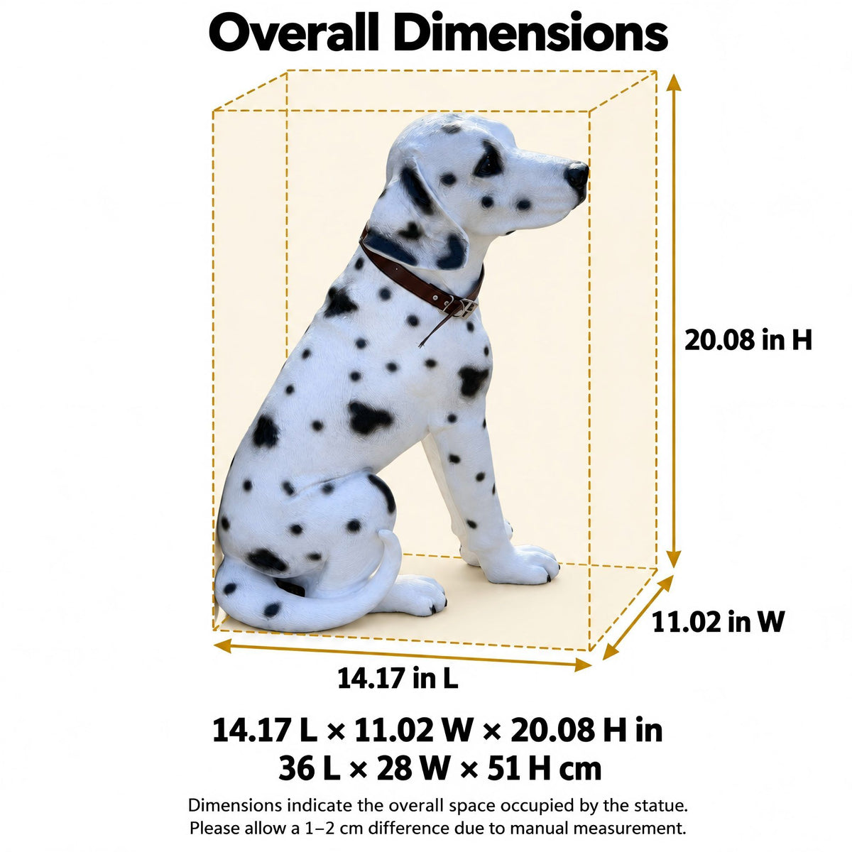 Large Dalmatian Dog Statue, Sitting Spotted Pet Sculpture For Entryway Patio - Black White