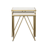 Sinclair - 2 Piece Nesting Table Set With Iron And Luxurious Marble Surface - White / Gold