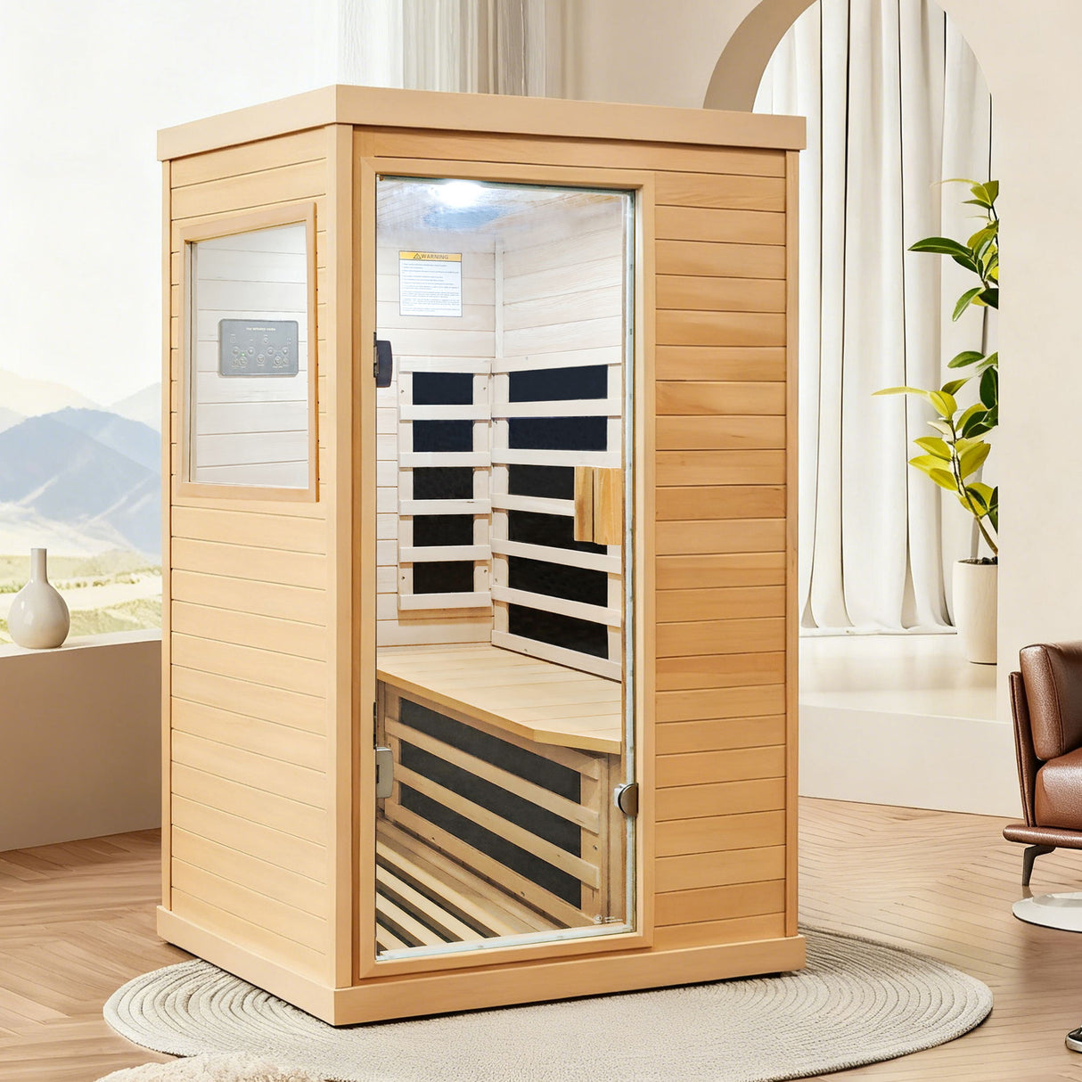 Infrared Sauna Room Single Room With Hemlock Frame, 6 Heating Plates, Built-In Lights And Bluetooth Audio - Natural