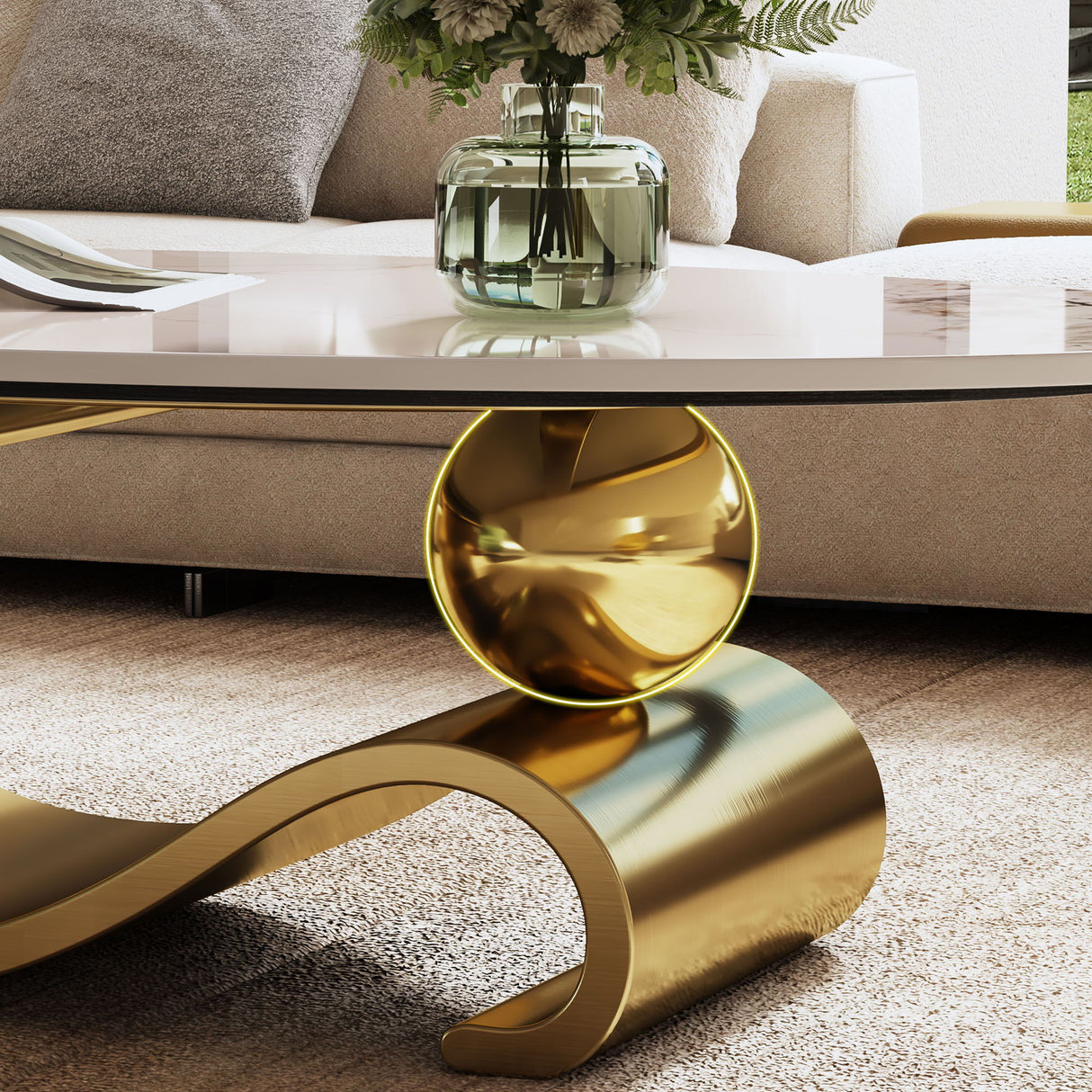 Oval Coffee Table For Living Room - Gold / White