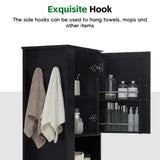 Freestanding Bathroom Storage Cabinet With Adjustable Shelves And Side Hooks Board, Rectangle Design
